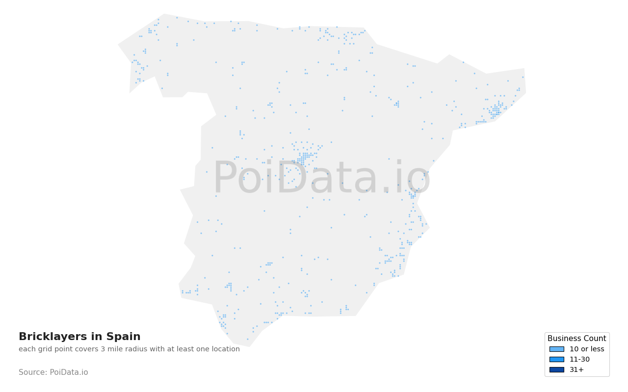 Bricklayer density map for Spain