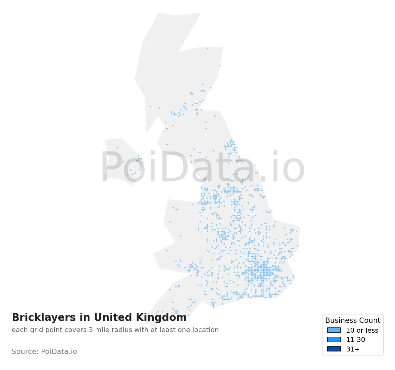 Bricklayer density map for United Kingdom