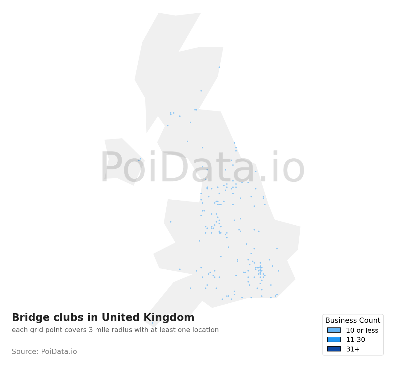 Bridge club density map for United Kingdom