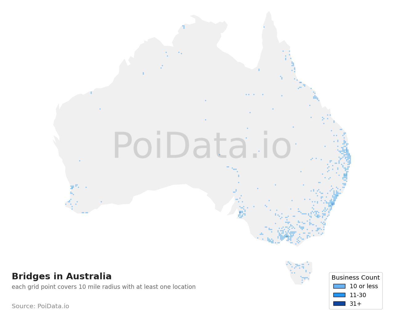 Bridge density map for Tasmania, Australia