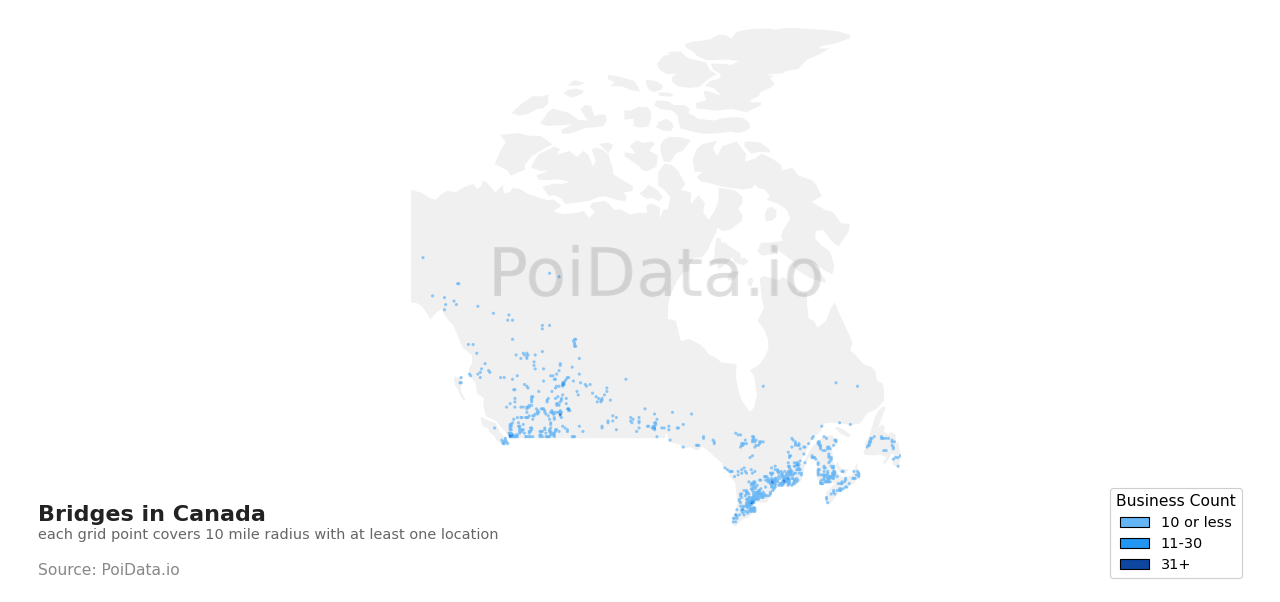 Bridge density map for Canada