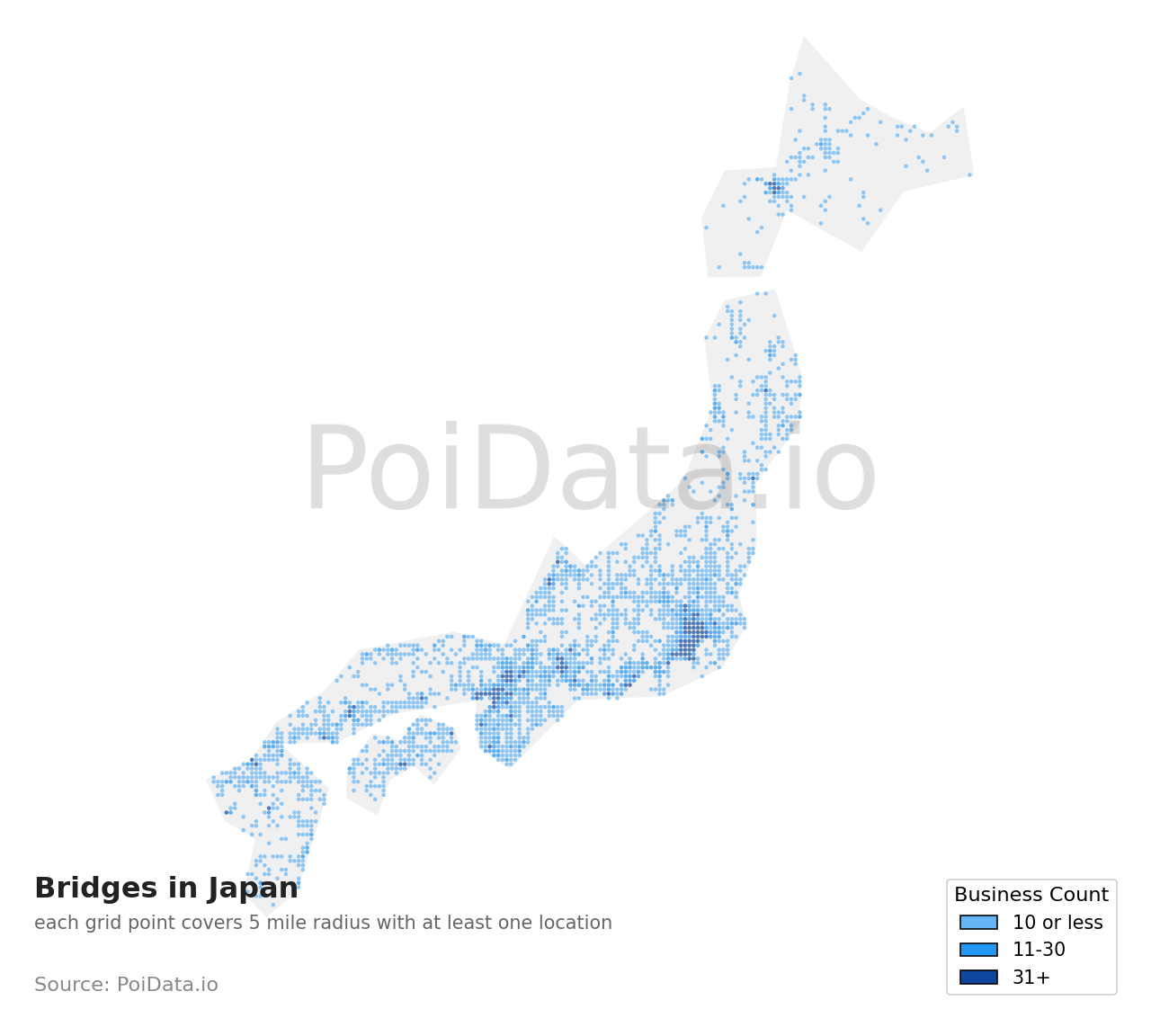Bridge density map for Japan