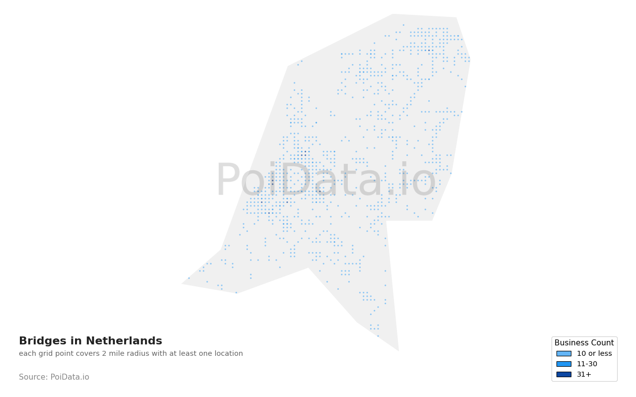 Bridge density map for Netherlands