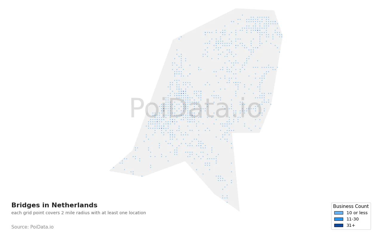 Bridge density map for Netherlands