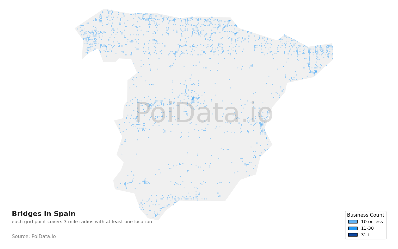 Bridge density map for Spain