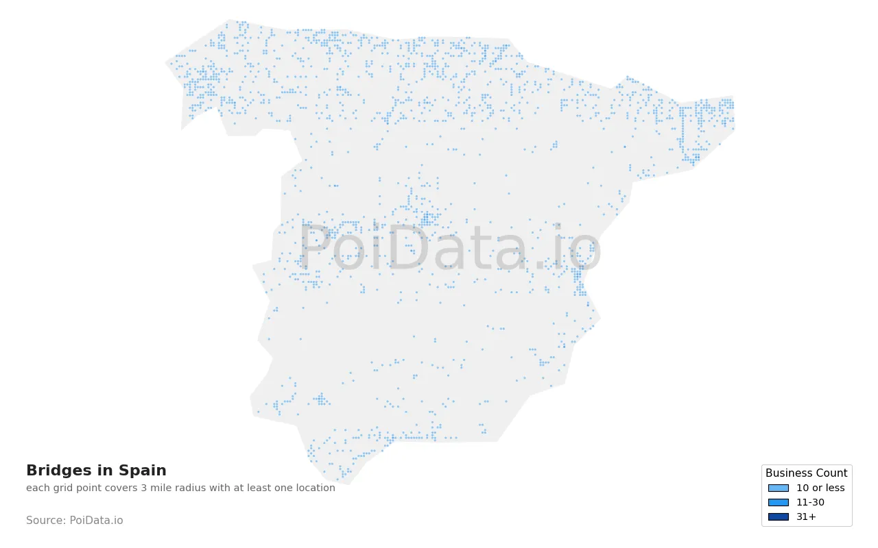 Bridge density map for Spain