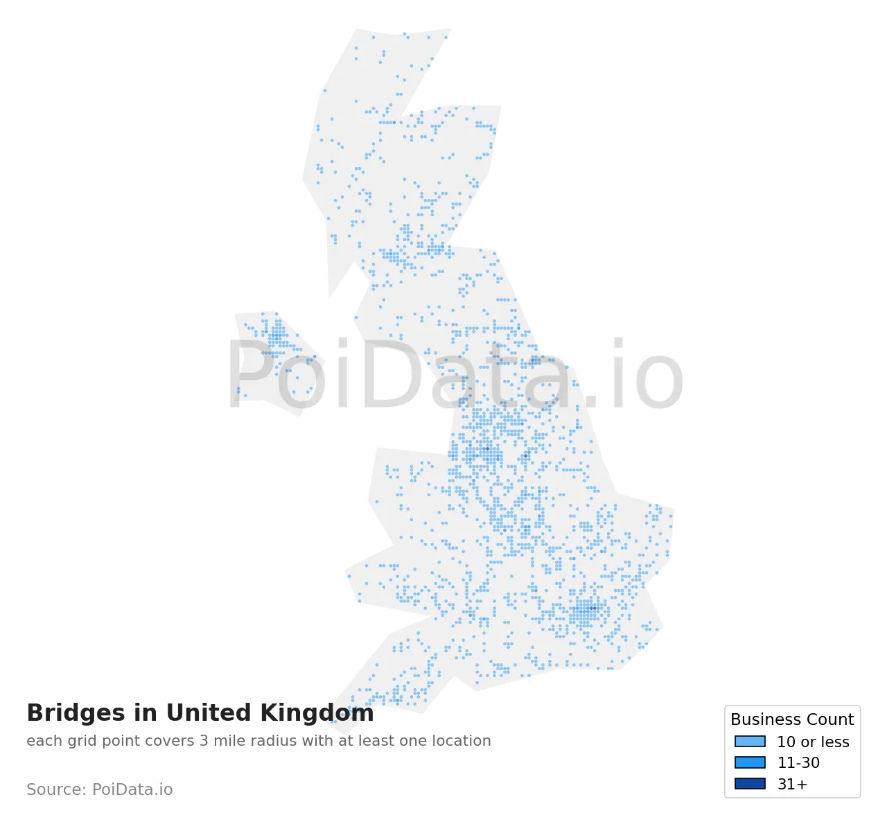 Bridge density map for United Kingdom