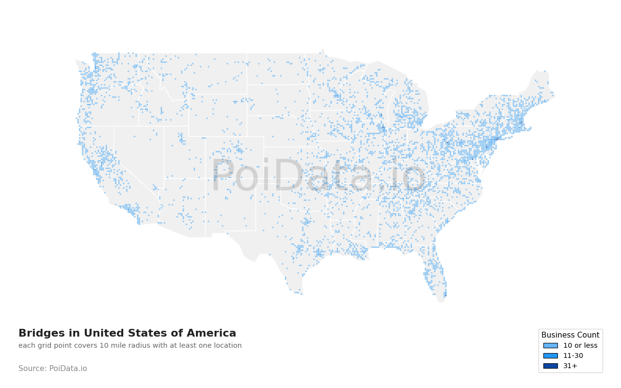 Bridge density map for New York, United States