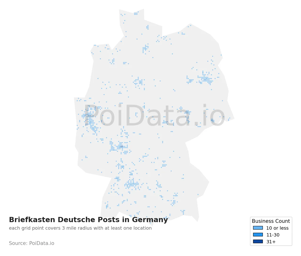 Briefkasten Deutsche Post density map for Germany