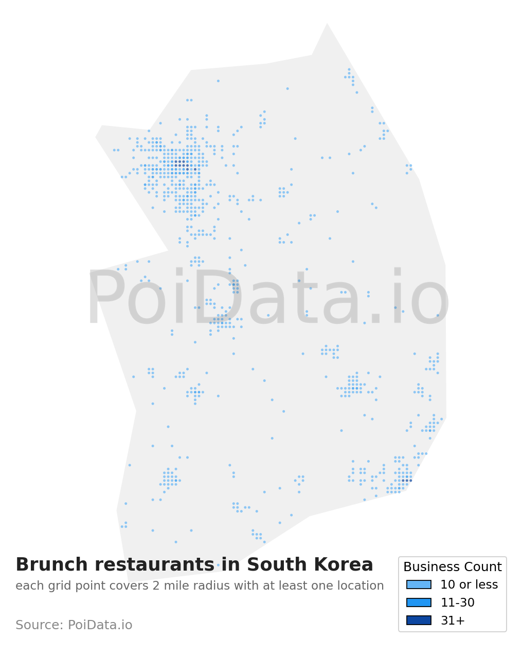 Brunch restaurant density map for South Korea