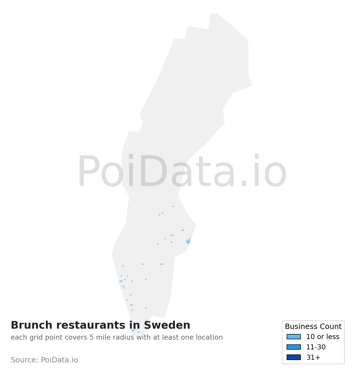 Brunch restaurant density map for Sweden