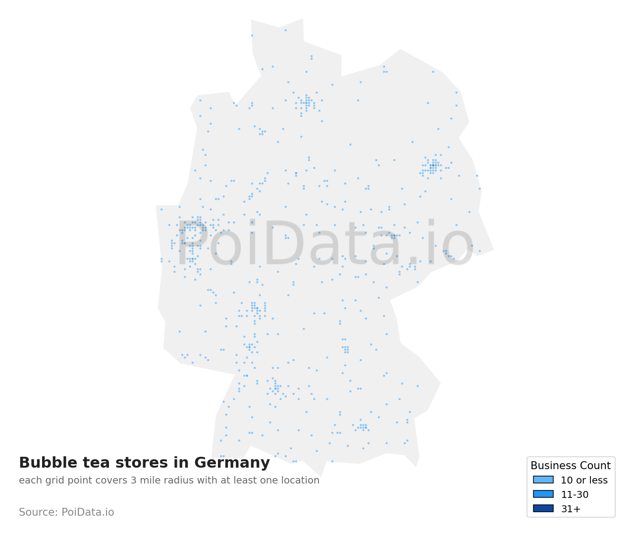 Bubble tea store density map for Germany