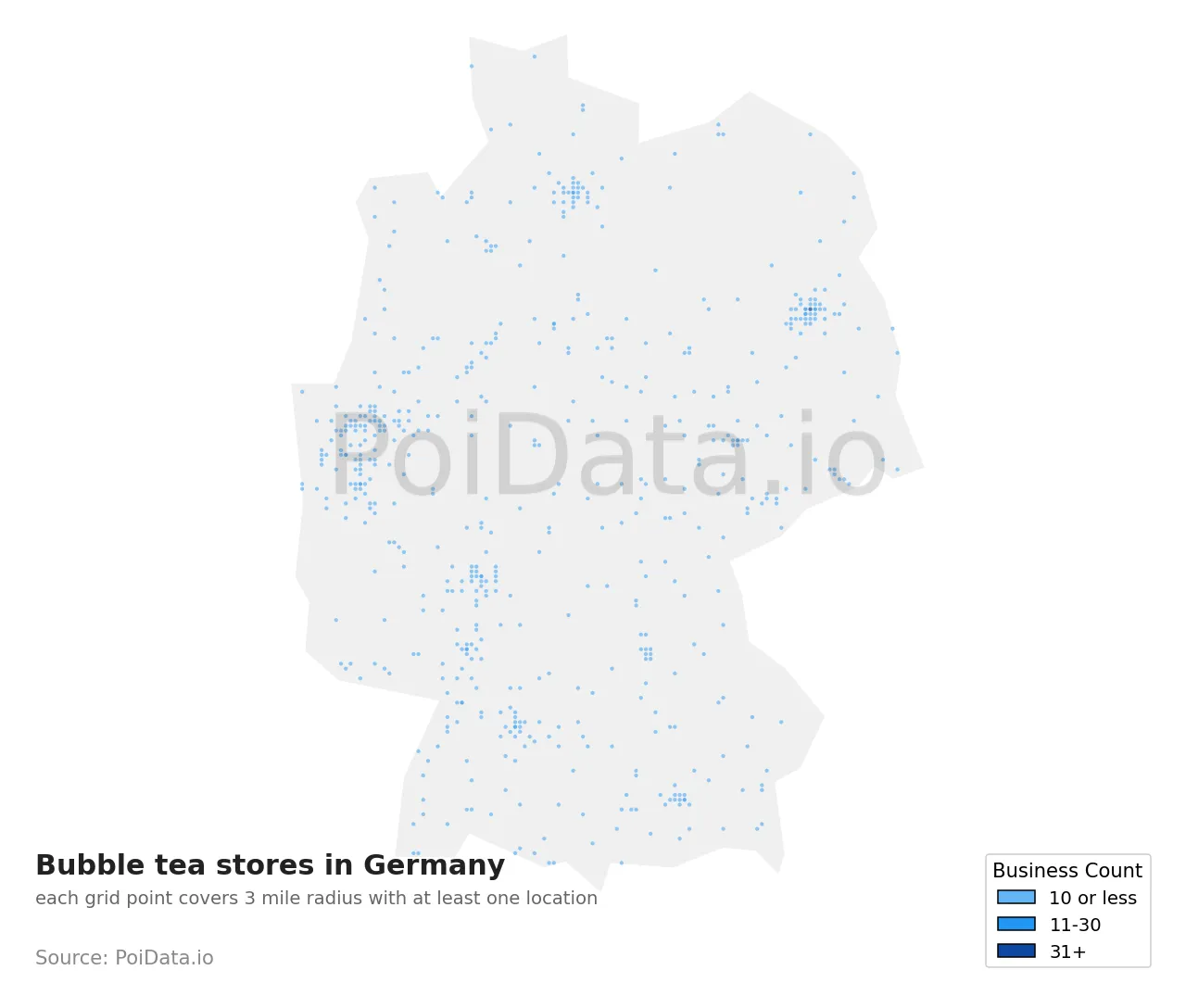Bubble tea store density map for Germany