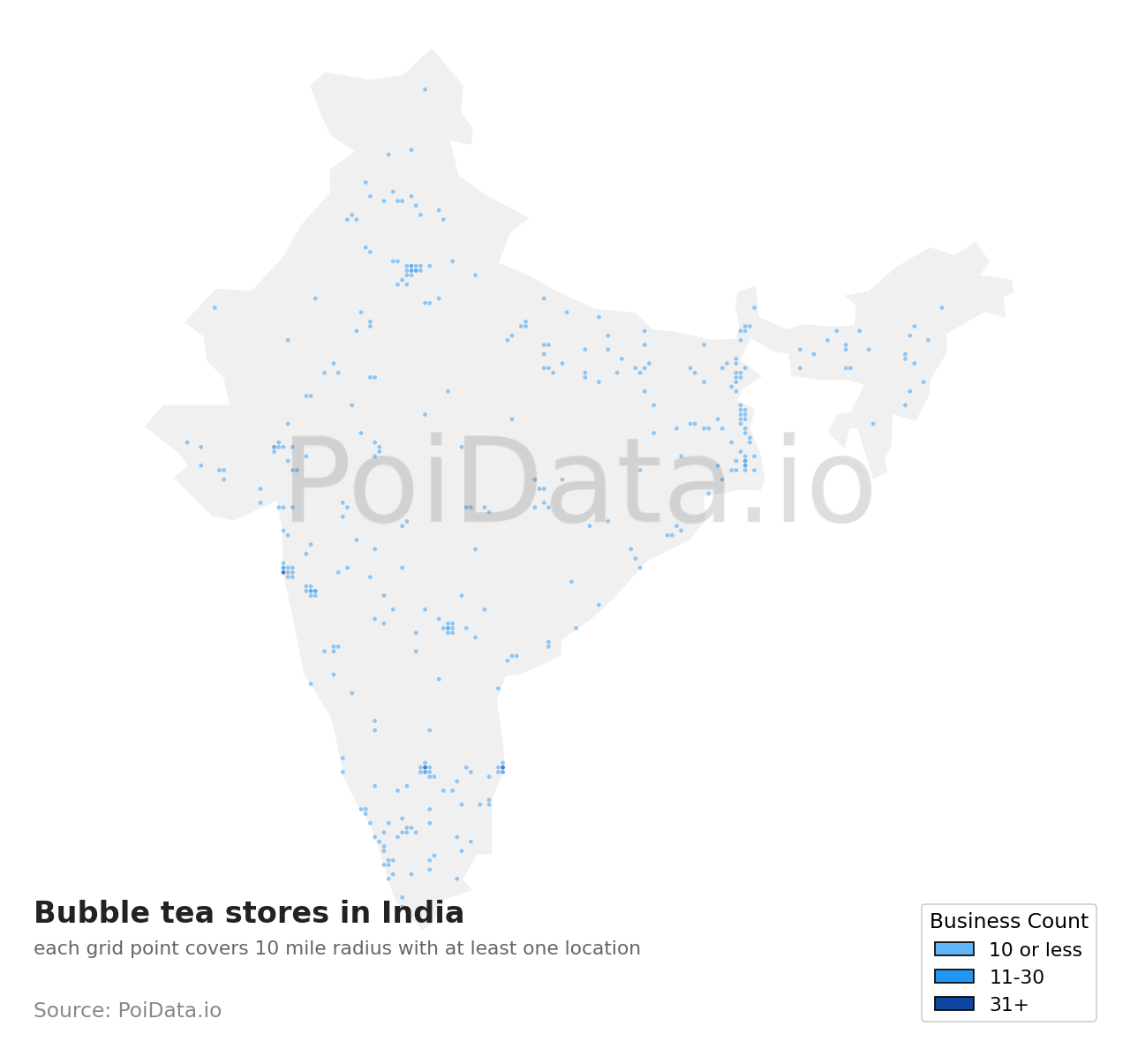 Bubble tea store density map for India
