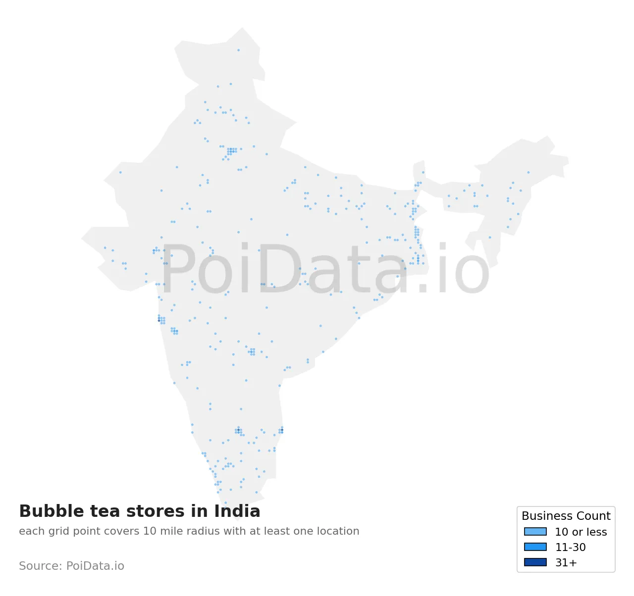 Bubble tea store density map for India
