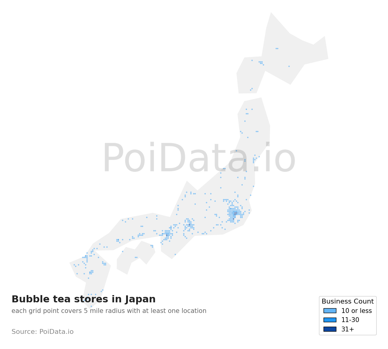 Bubble tea store density map for Japan
