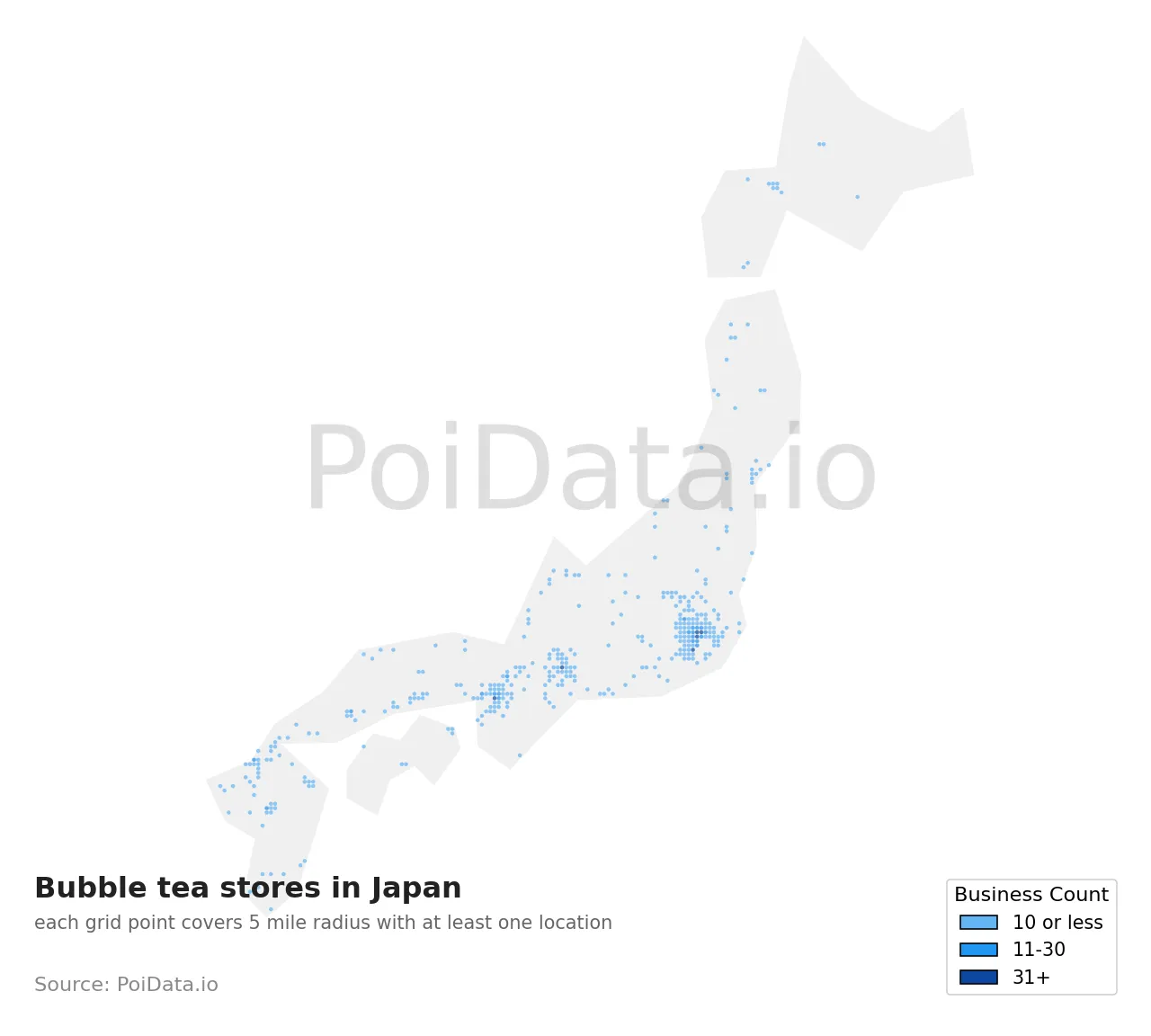 Bubble tea store density map for Japan