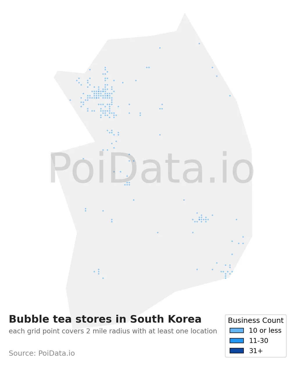 Bubble tea store density map for South Korea