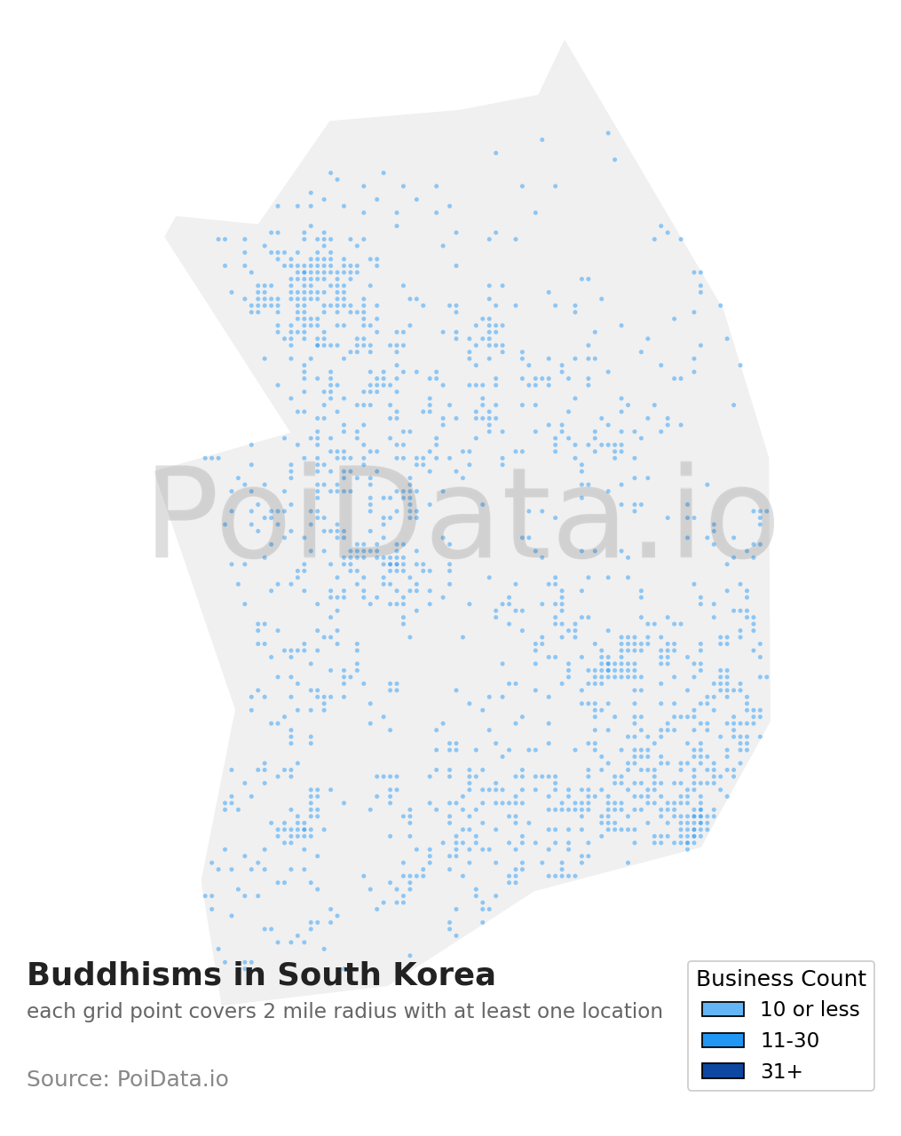 Buddhism density map for South Korea