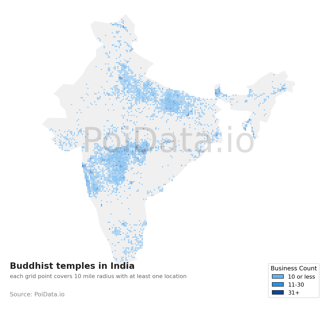 Buddhist temple density map for India