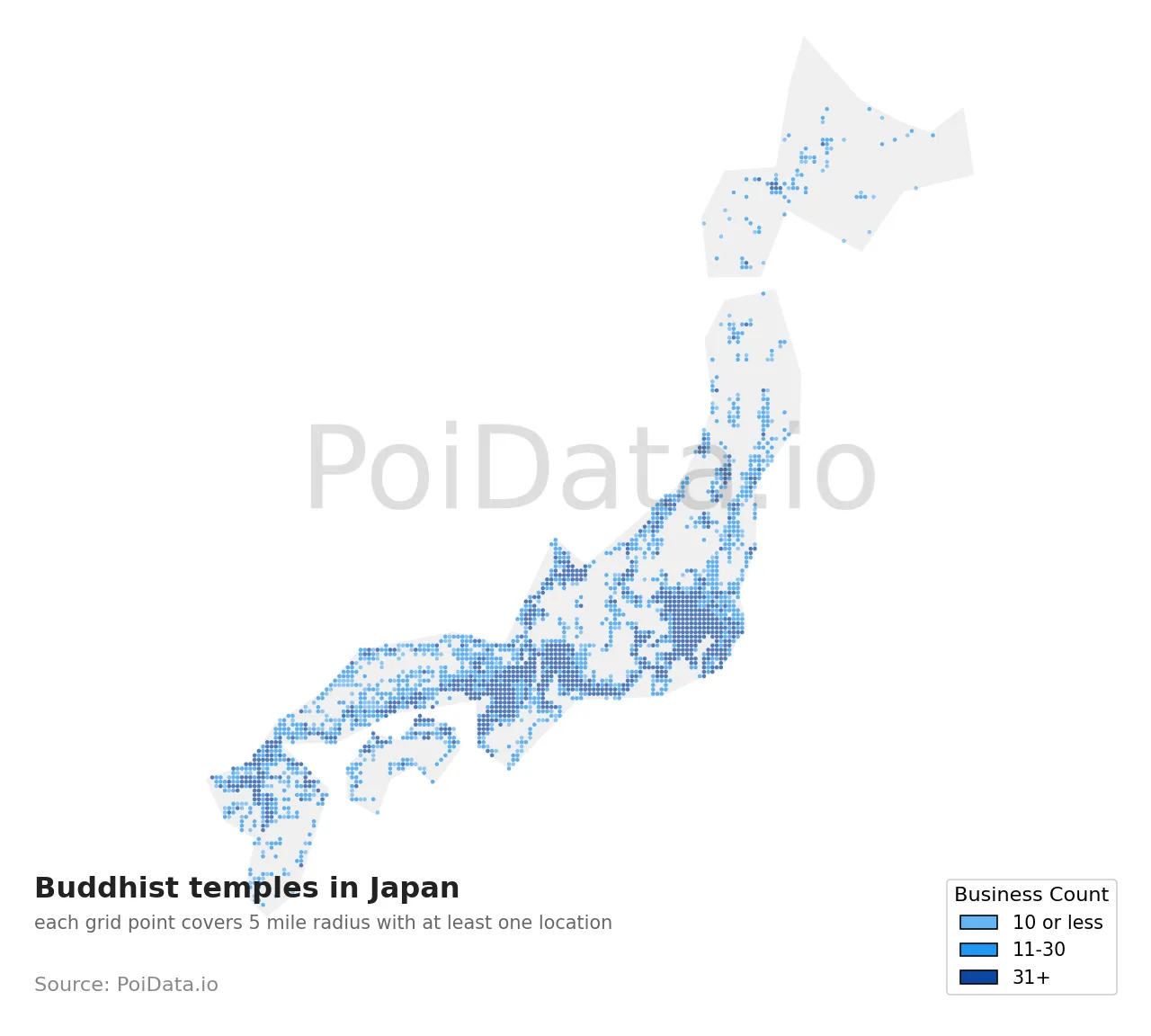Buddhist temple density map for Japan