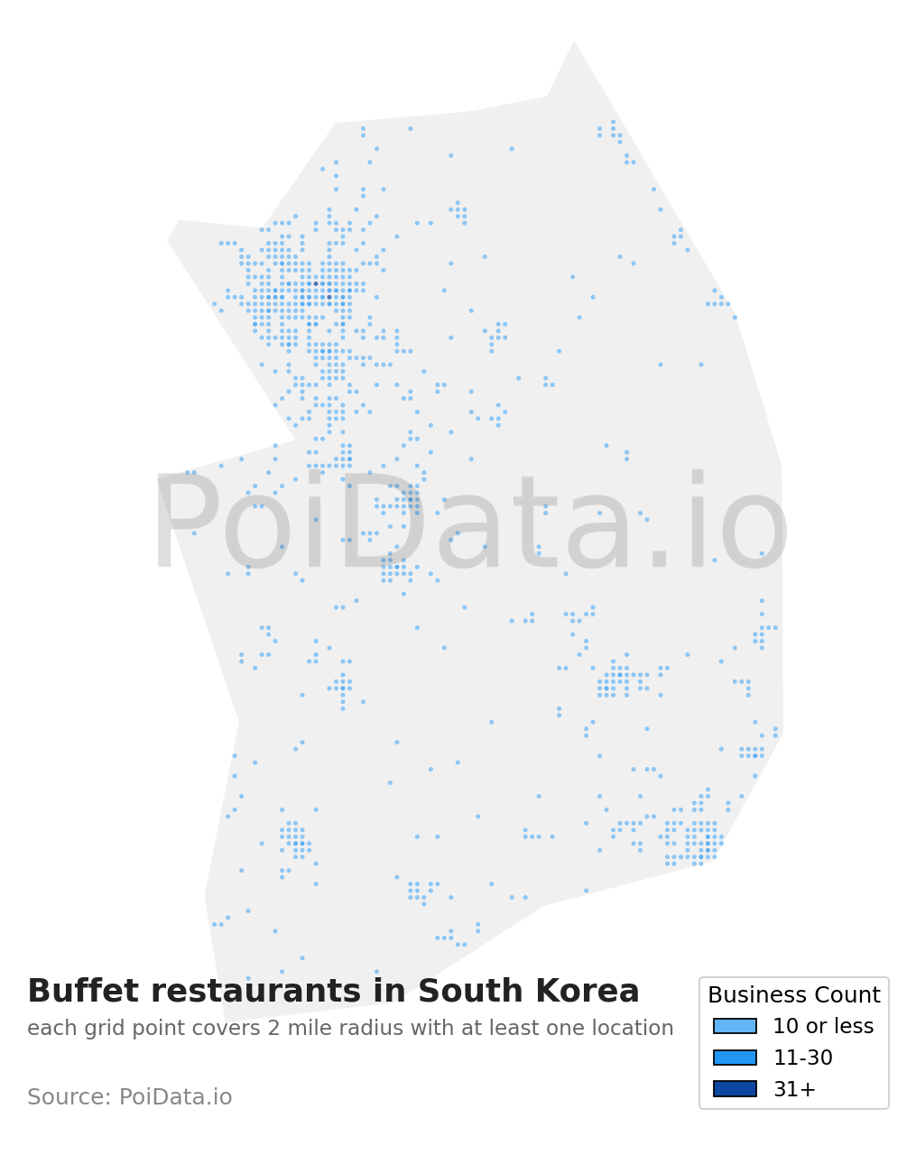 Buffet restaurant density map for South Korea