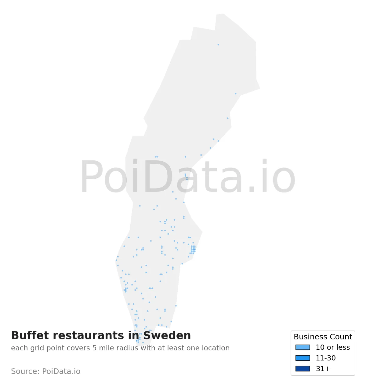 Buffet restaurant density map for Sweden