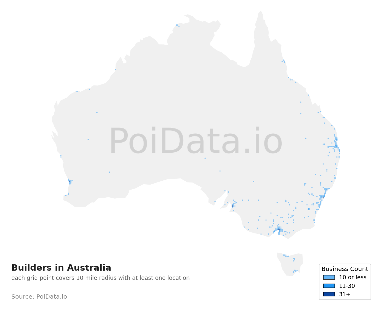 Builder density map for Tasmania, Australia