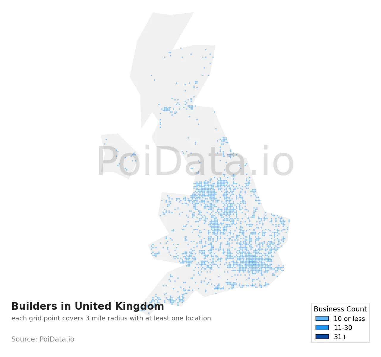Builder density map for United Kingdom