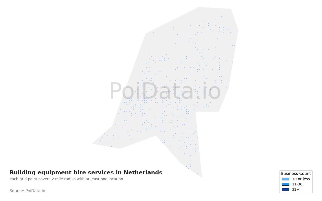 Building equipment hire service density map for Netherlands