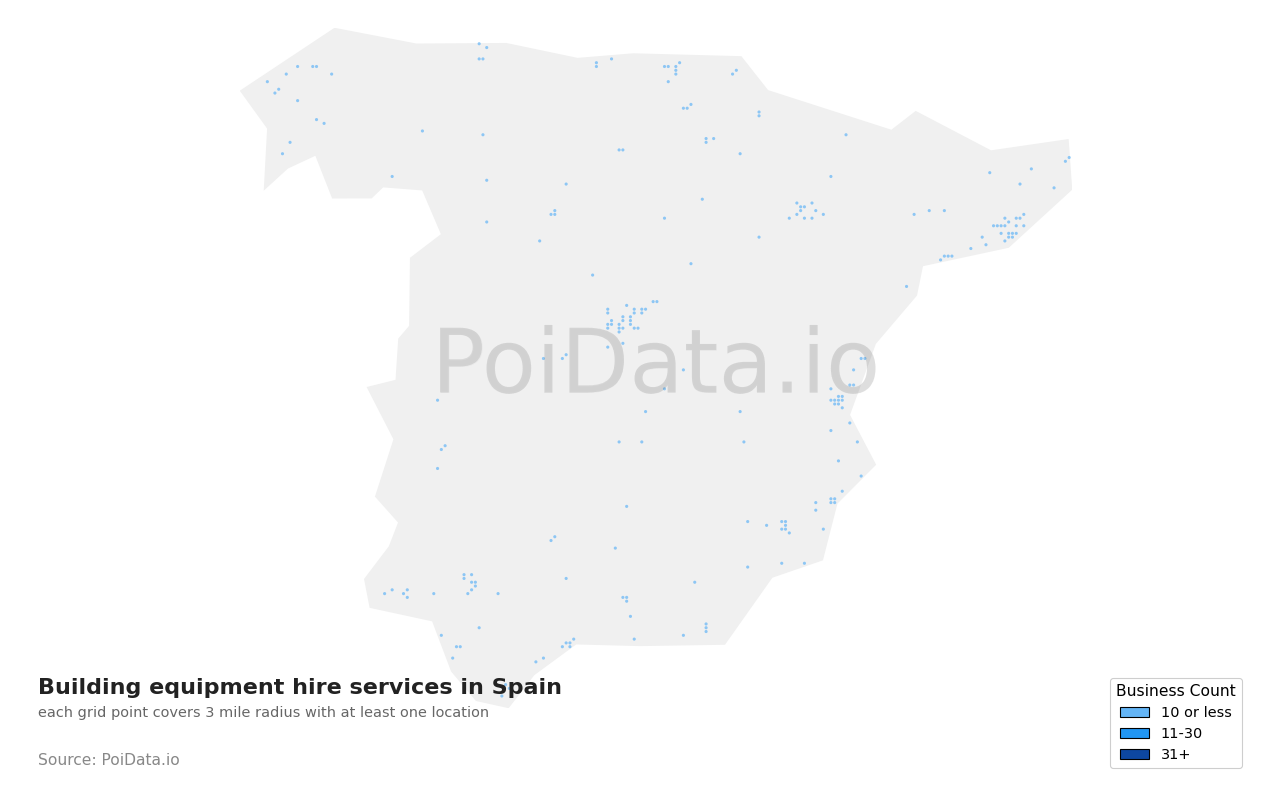 Building equipment hire service density map for Spain