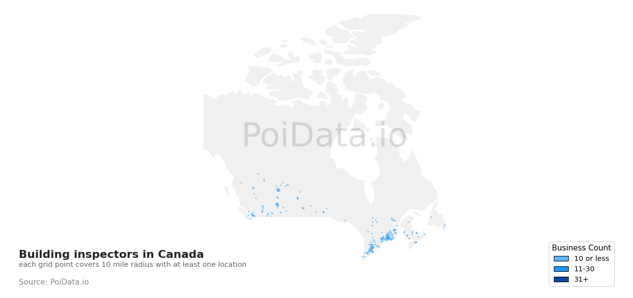 Building inspector density map for Canada