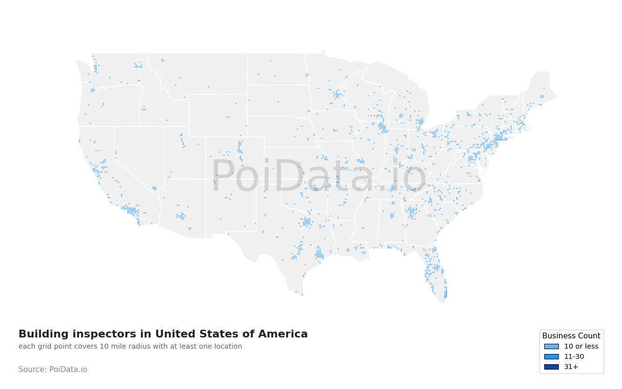 Building inspector density map for United States