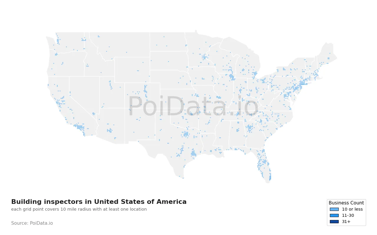 Building inspector density map for United States