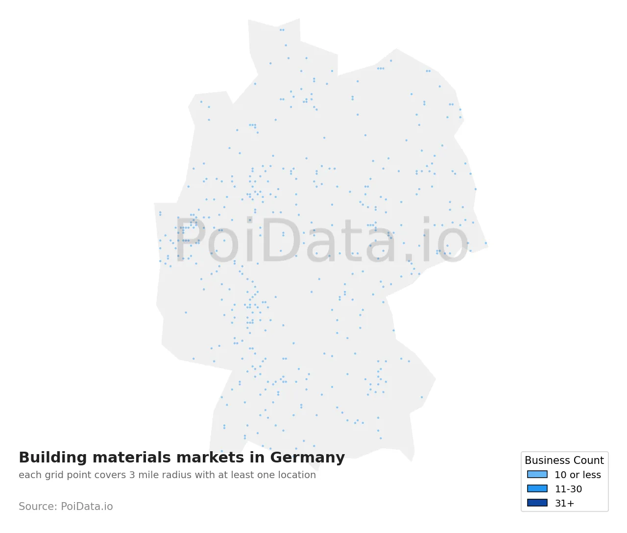 Building materials market density map for Germany