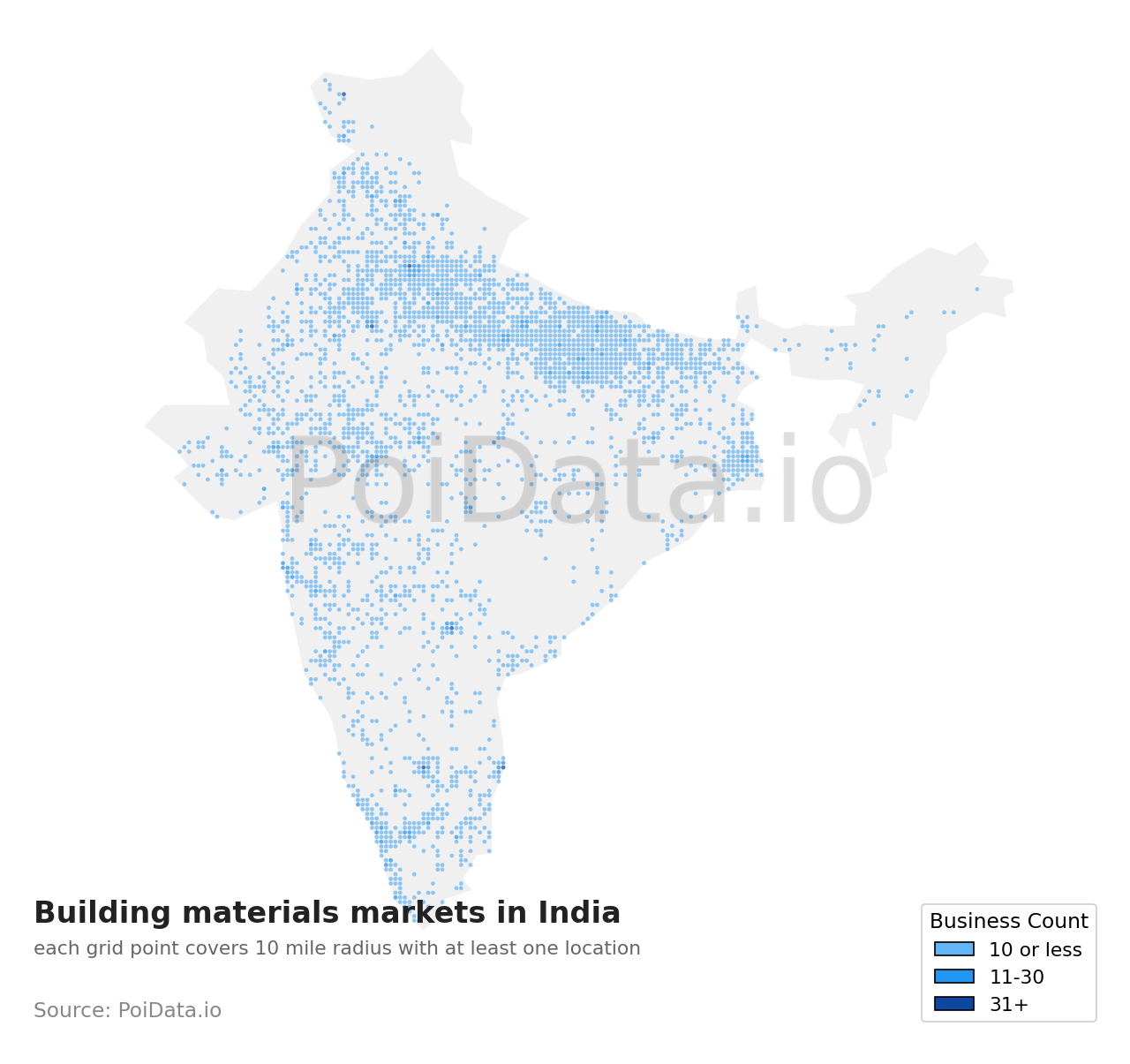 Building materials market density map for India