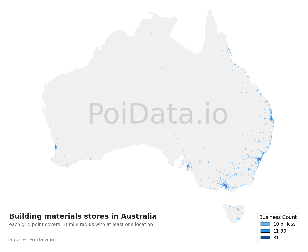 Building materials store density map for Australian Capital Territory, Australia