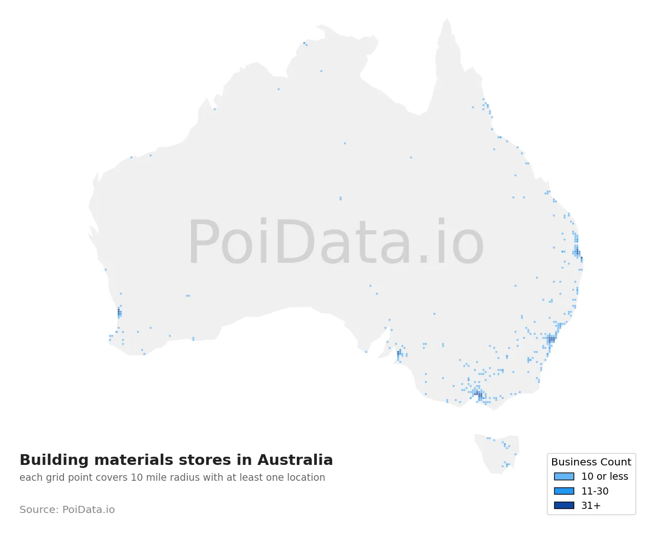 Building materials store density map for Australia