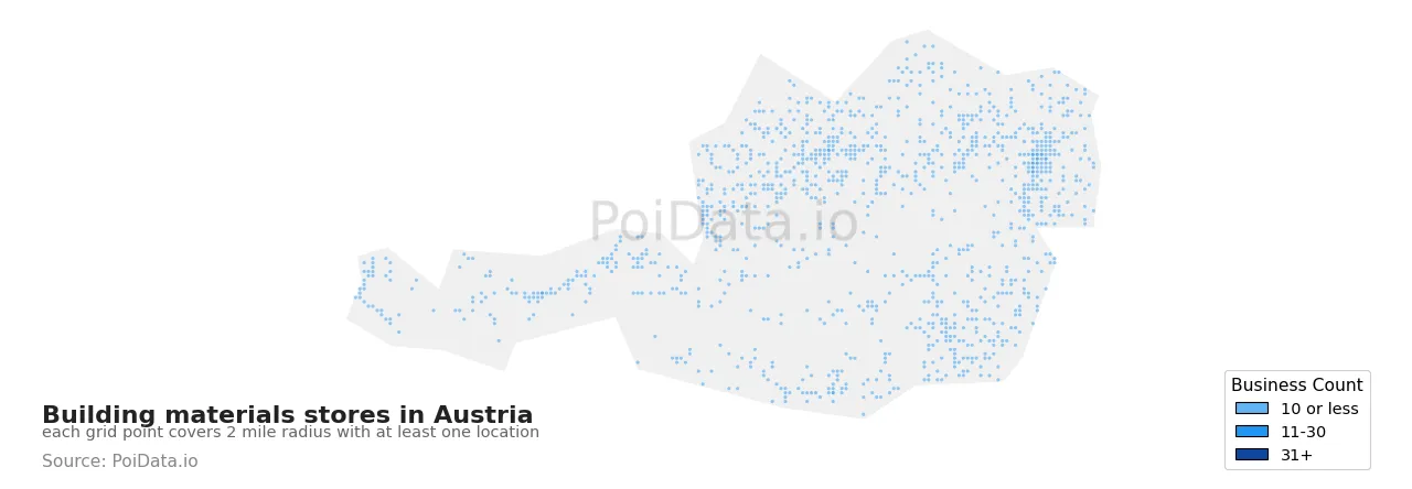 Building materials store density map for Austria