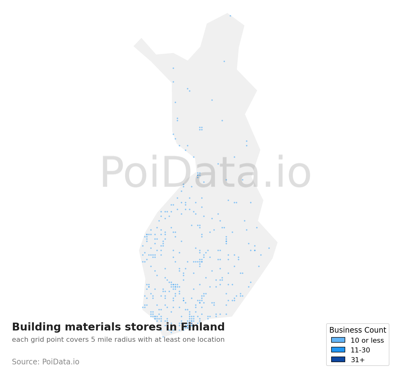 Building materials store density map for Finland