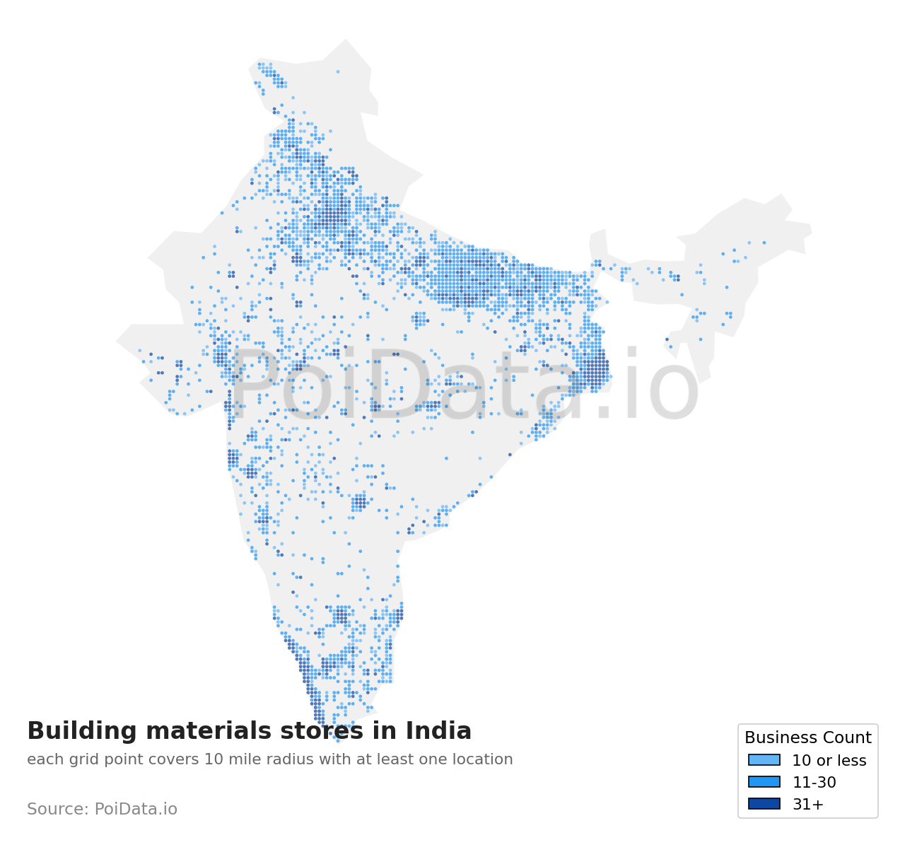 Building materials store density map for India