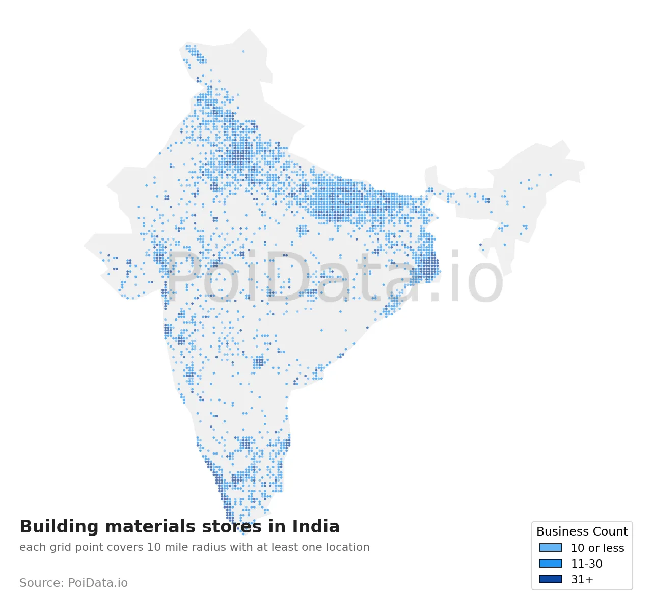 Building materials store density map for India