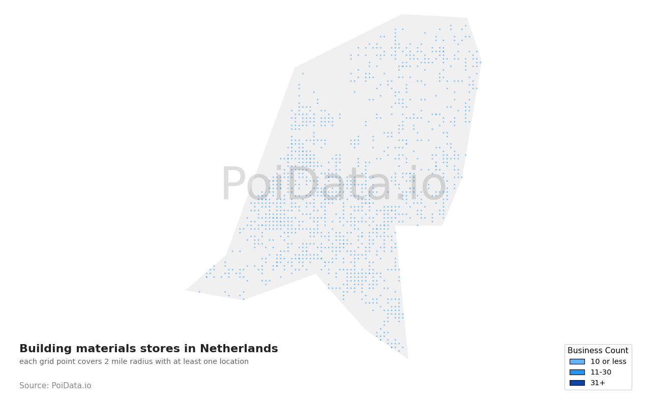 Building materials store density map for Netherlands