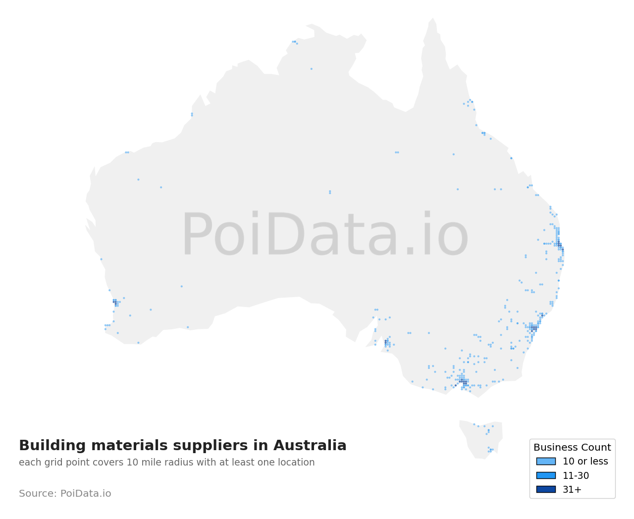 Building materials supplier density map for Australia