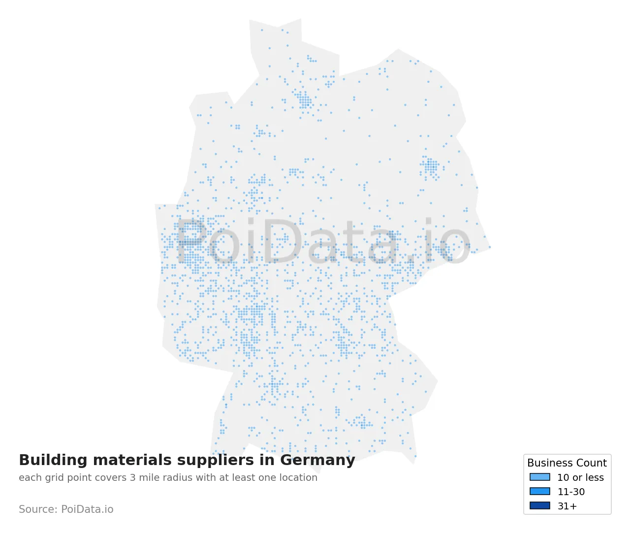 Building materials supplier density map for Germany