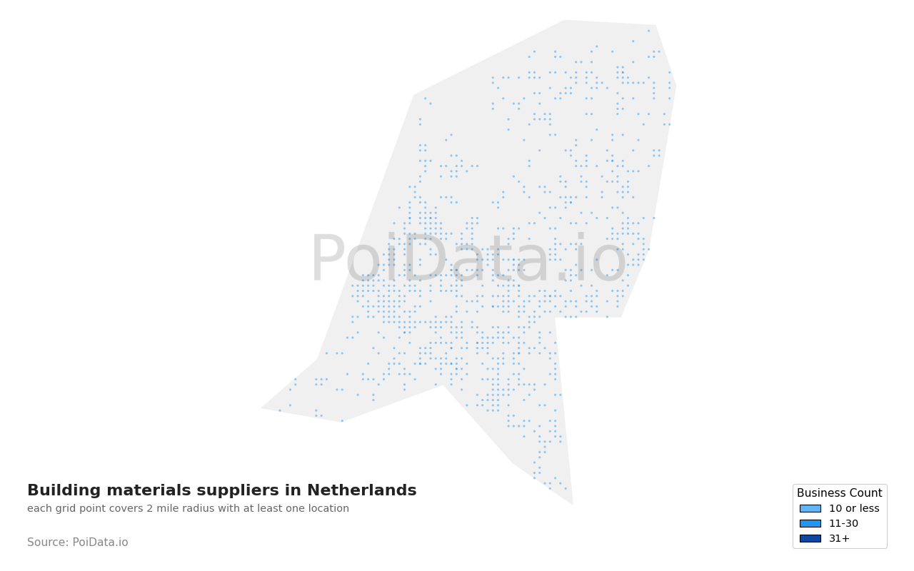 Building materials supplier density map for Netherlands