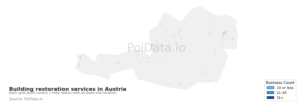 Building restoration service density map for Austria