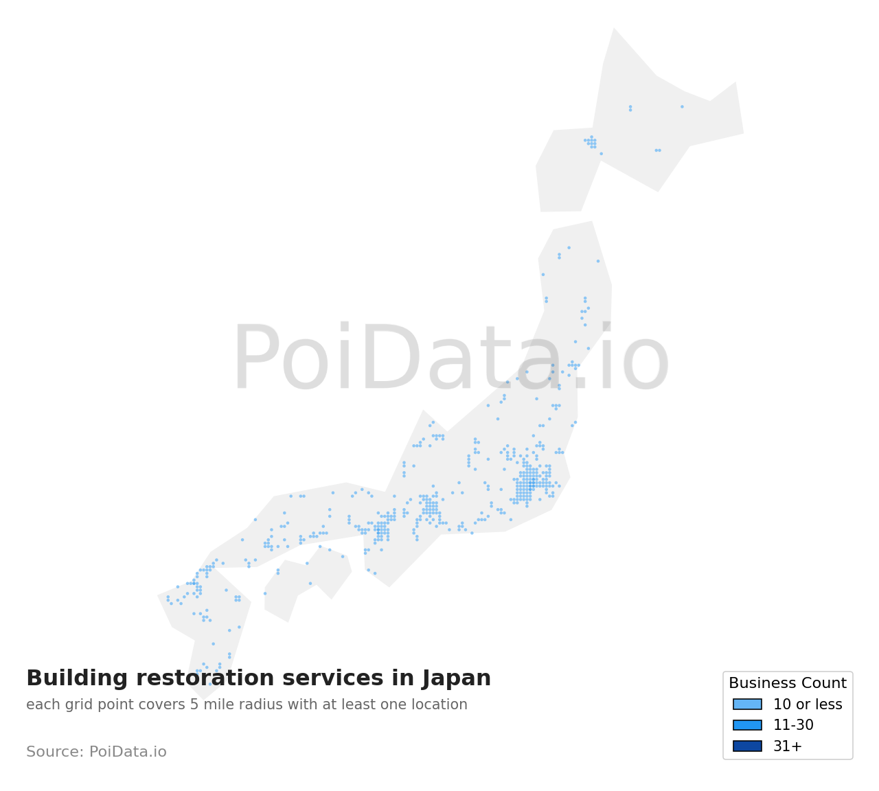 Building restoration service density map for Hyogo, Japan