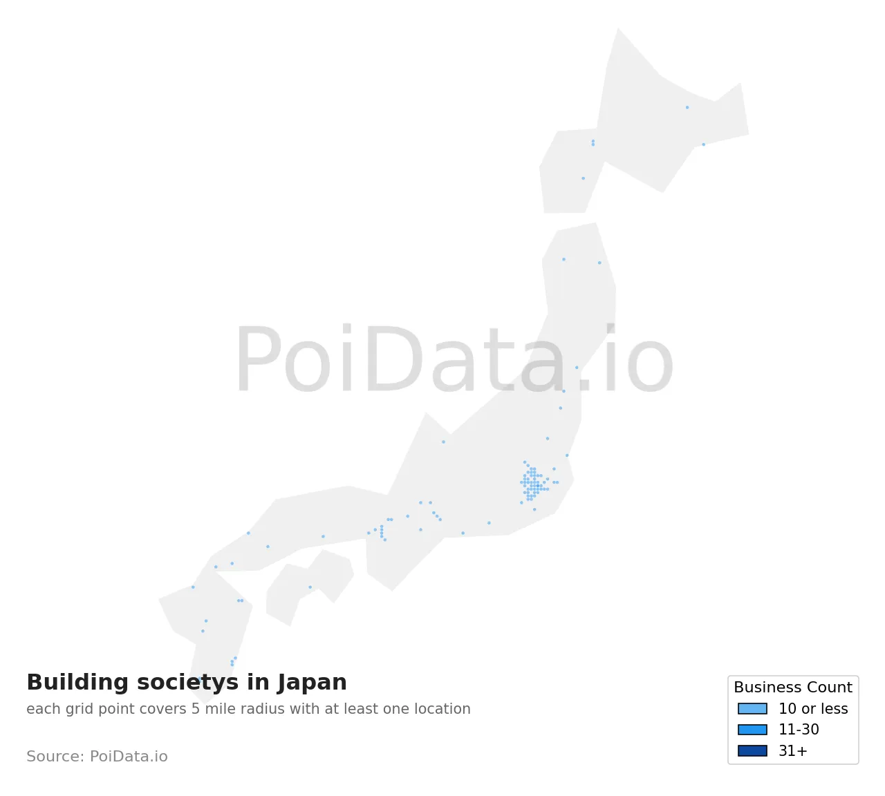Building society density map for Japan