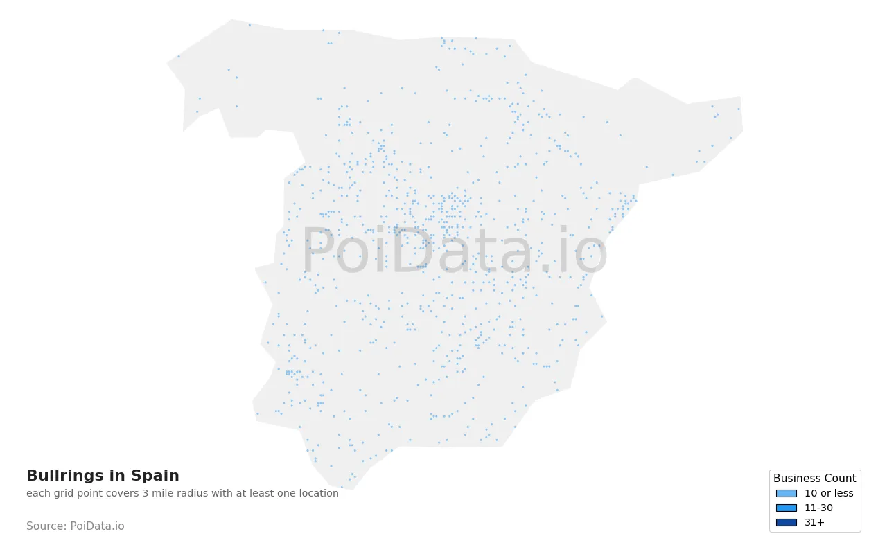 Bullring density map for Spain